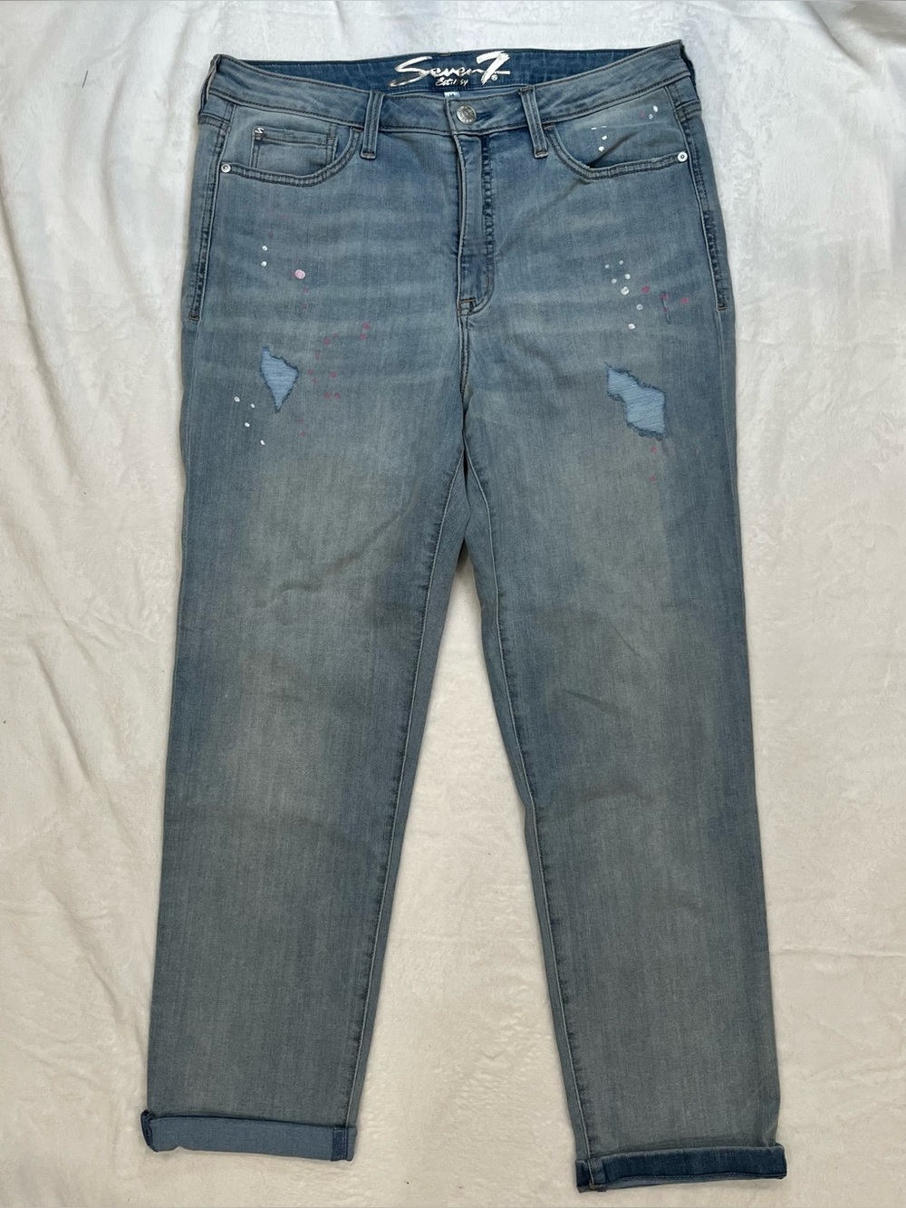 Seven7 Women's Blue Jeans Size 14 Weekends Easyfit DIY Destructed Denim